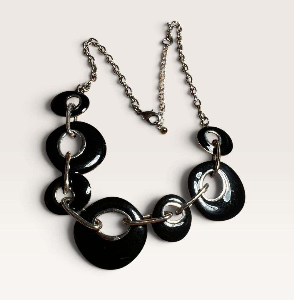 Black Lucite Disc Statement Necklace